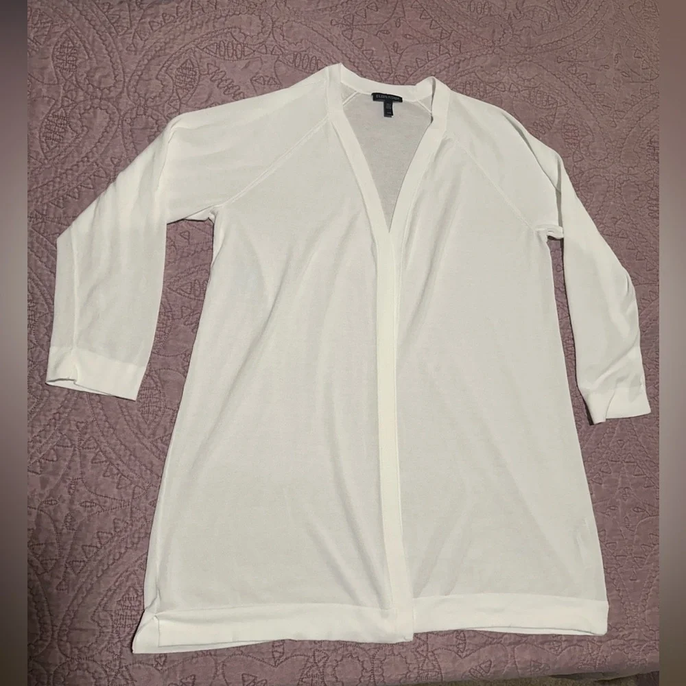 Eileen Fisher, white, long open cardigan - Picture 4 of 12